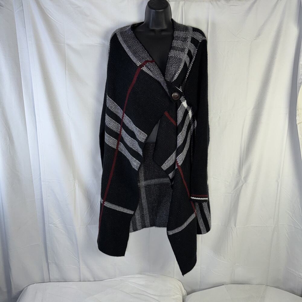 Diva D Plaid Blanket Scarf Button Wrap Shawl Size L/XL